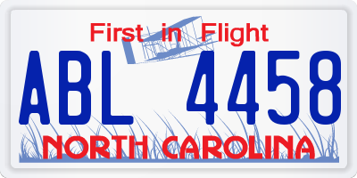 NC license plate ABL4458