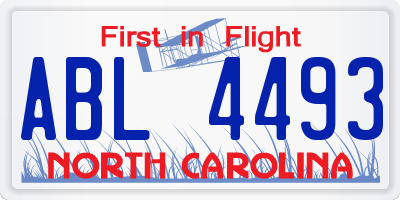 NC license plate ABL4493