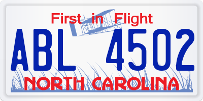 NC license plate ABL4502