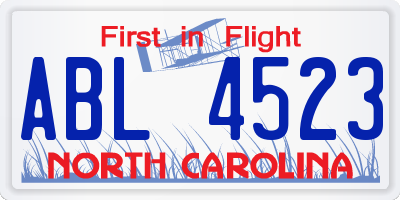 NC license plate ABL4523