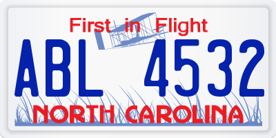 NC license plate ABL4532