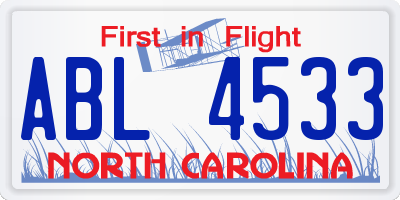 NC license plate ABL4533
