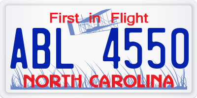 NC license plate ABL4550