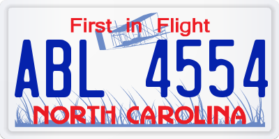 NC license plate ABL4554