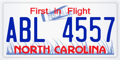 NC license plate ABL4557