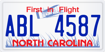 NC license plate ABL4587