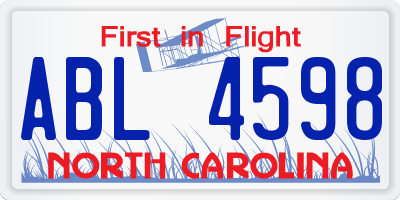 NC license plate ABL4598