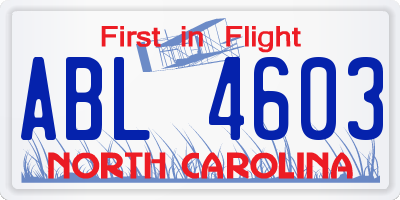 NC license plate ABL4603