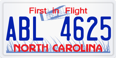 NC license plate ABL4625