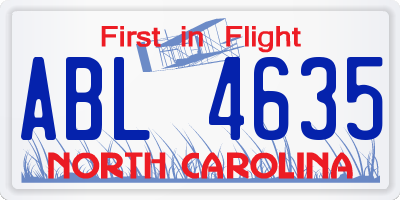 NC license plate ABL4635