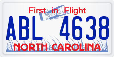 NC license plate ABL4638