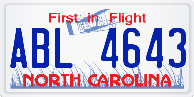 NC license plate ABL4643