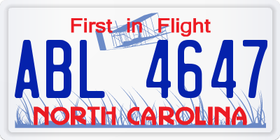 NC license plate ABL4647