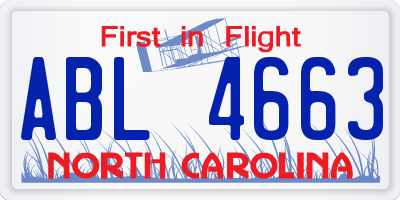 NC license plate ABL4663