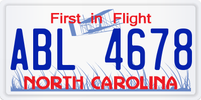 NC license plate ABL4678