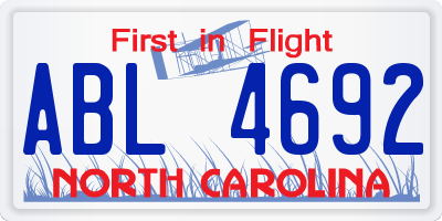 NC license plate ABL4692