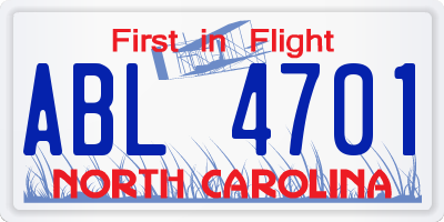 NC license plate ABL4701