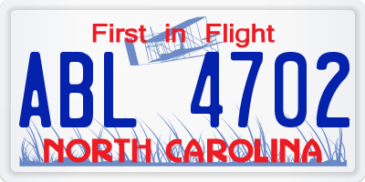 NC license plate ABL4702