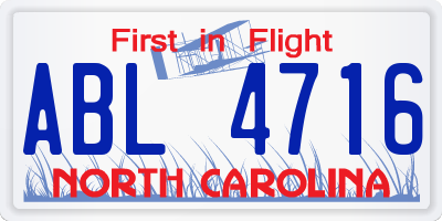 NC license plate ABL4716