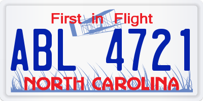 NC license plate ABL4721