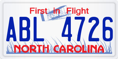 NC license plate ABL4726