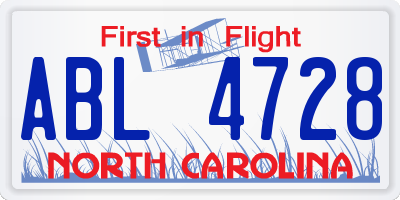 NC license plate ABL4728