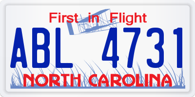 NC license plate ABL4731