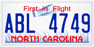 NC license plate ABL4749
