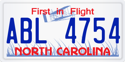 NC license plate ABL4754