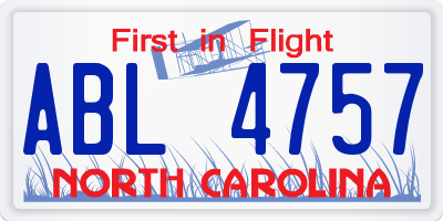 NC license plate ABL4757