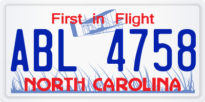 NC license plate ABL4758