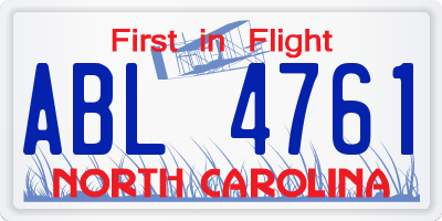NC license plate ABL4761