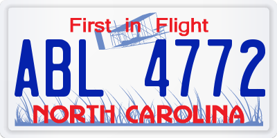 NC license plate ABL4772