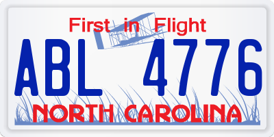 NC license plate ABL4776