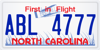NC license plate ABL4777