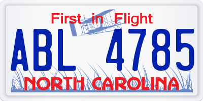 NC license plate ABL4785