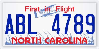 NC license plate ABL4789