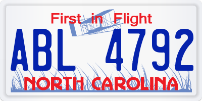 NC license plate ABL4792