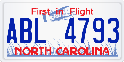 NC license plate ABL4793