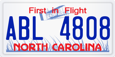 NC license plate ABL4808