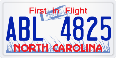 NC license plate ABL4825