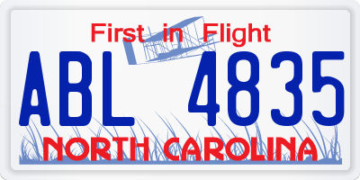 NC license plate ABL4835