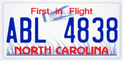 NC license plate ABL4838