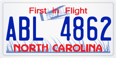 NC license plate ABL4862