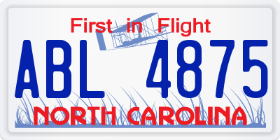 NC license plate ABL4875