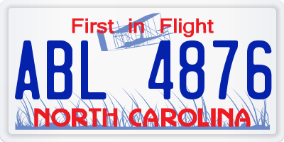 NC license plate ABL4876