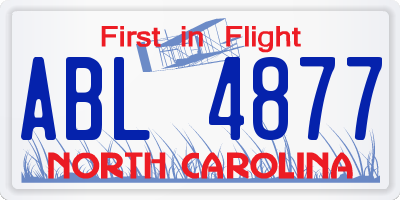 NC license plate ABL4877