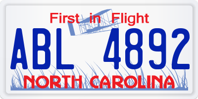 NC license plate ABL4892