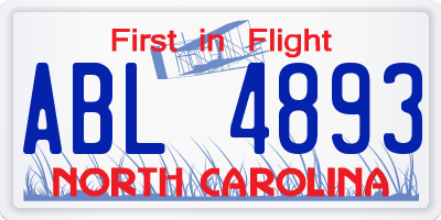 NC license plate ABL4893