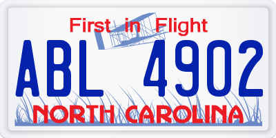 NC license plate ABL4902